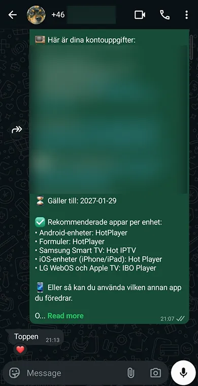 Nordic TV kundrecension via WhatsApp
