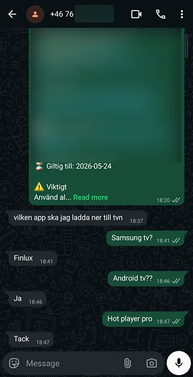 Nordic TV kundrecension via WhatsApp